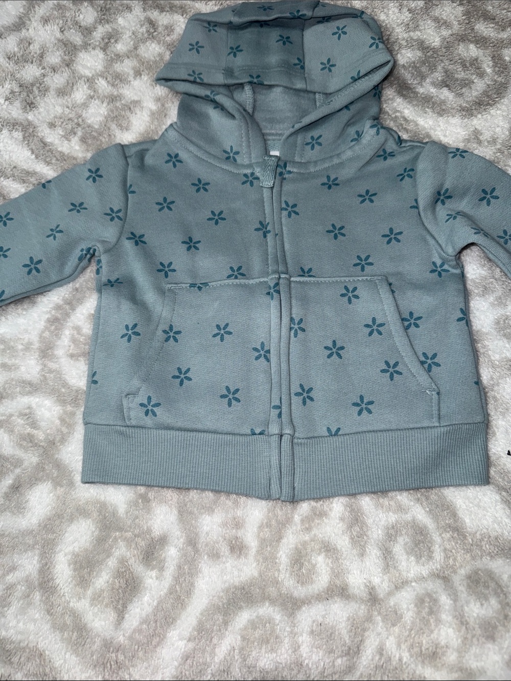 Carter's Light Blue Hooded Zip Sweatshirt with Dark Blue Floral Print